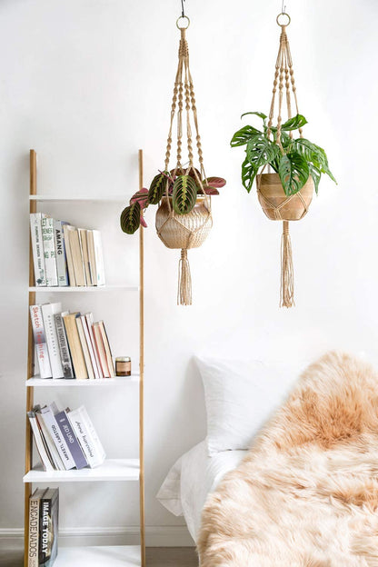 Mkono Set of 2 Macrame Plant Hangers - 40 Inch Decorative Jute Rope Indoor/Outdoor Flower Pot Holders with 4 Legs, Brown