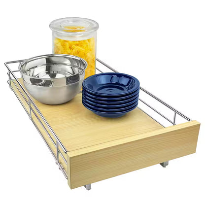 Slide Out Wood Cabinet Organizer - Pull Out under Cabinet Sliding Shelf - 20 In. X 21 In. - Wood and Chrome
