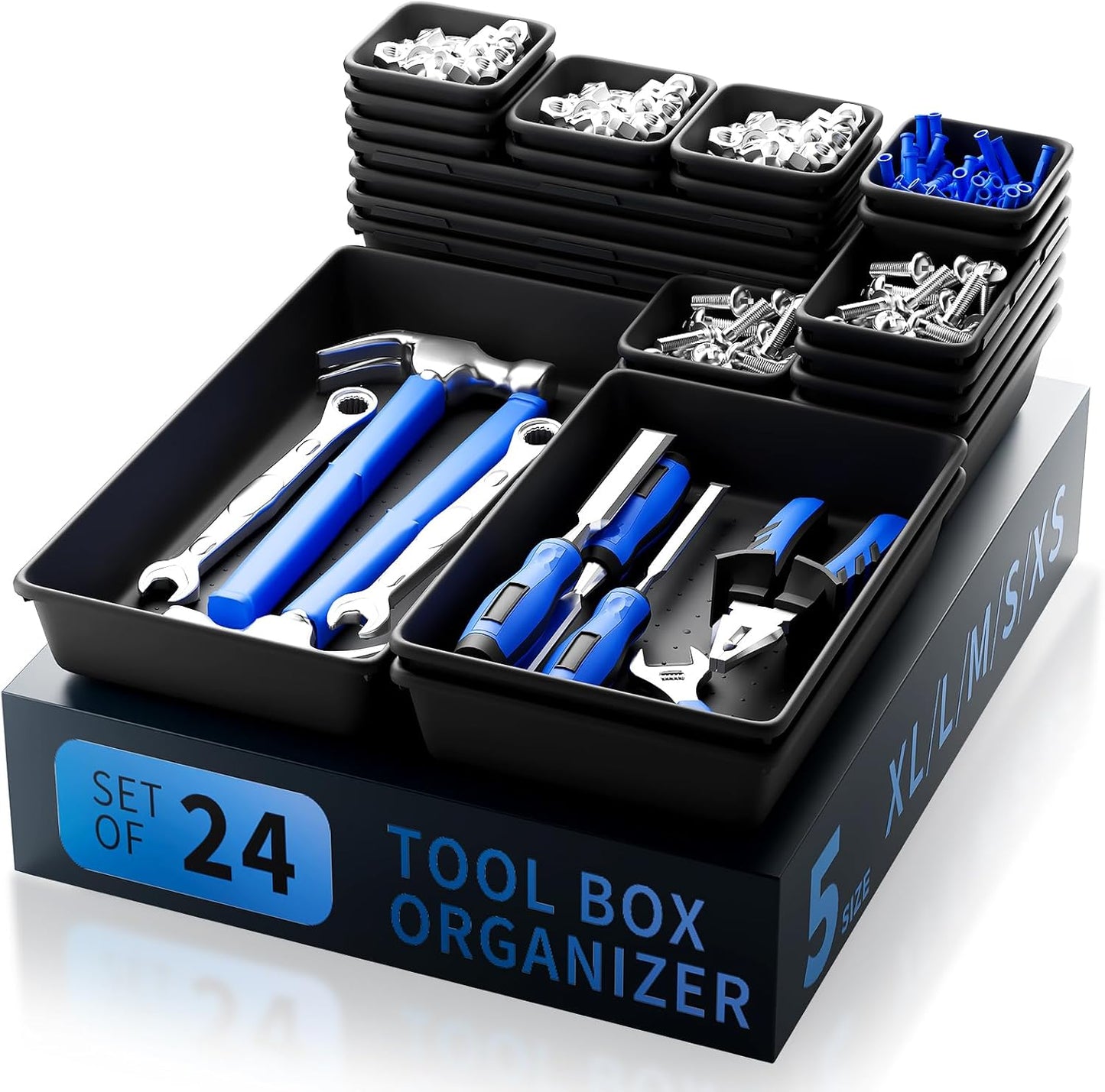 Tool Box Organizer Tray, Toolbox Desk Drawer Organizer, Tool Box Tray, Toolbox Organization Storage for Rolling Tool Chest (60PCS (Black+Red))