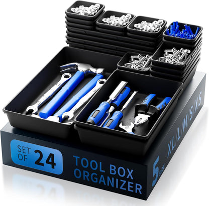 Tool Box Organizer Tray, Toolbox Desk Drawer Organizer, Tool Box Tray, Toolbox Organization Storage for Rolling Tool Chest (60PCS (Black+Red))