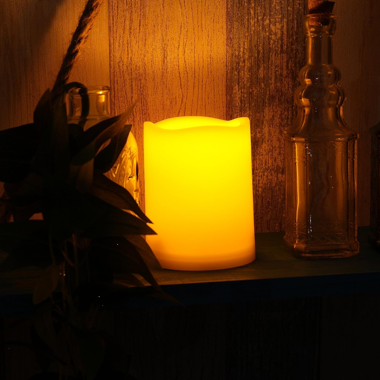 Outdoor Waterproof Battery-Operated Flameless LED Pillar Candles with Remote Timer - Flickering Electric Decorative Lights for Christmas, Weddings, and Parties - Set of 3
