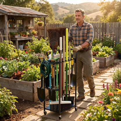 Garden tool organizer with wheels