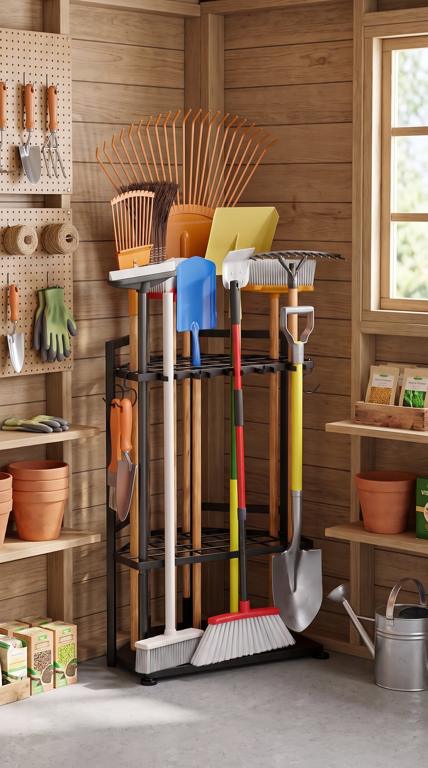 Garden tool organizer corner shaped with feet
