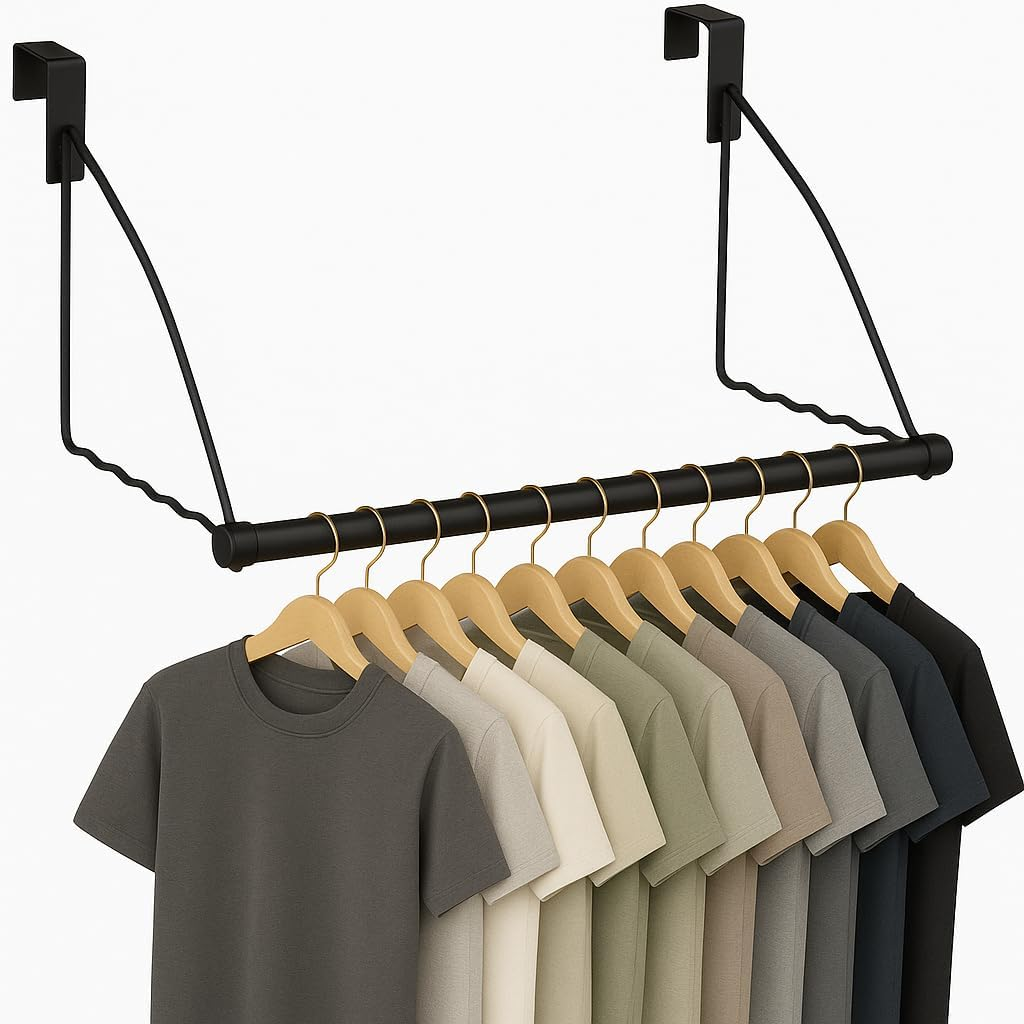 3-Tier Expandable Over-The-Door Closet Rod and Hook Rack