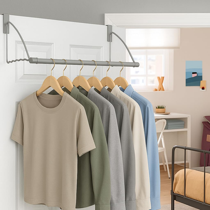 3-Tier Expandable Over-The-Door Closet Rod and Hook Rack