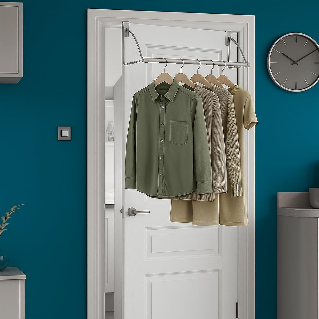 3-Tier Expandable Over-The-Door Closet Rod and Hook Rack