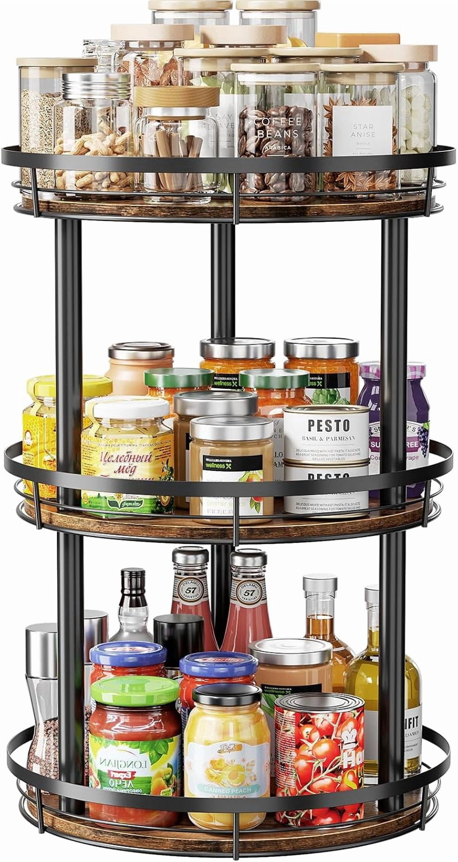 LAMU 12" Lazy Susans Turntable Organizer 2 Tier for Cabinet Pantry Kitchen Countertop Refrigerator Cupboard, Carbonized Wood Black