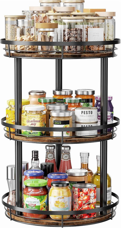 LAMU 12" Lazy Susans Turntable Organizer 2 Tier for Cabinet Pantry Kitchen Countertop Refrigerator Cupboard, Carbonized Wood Black