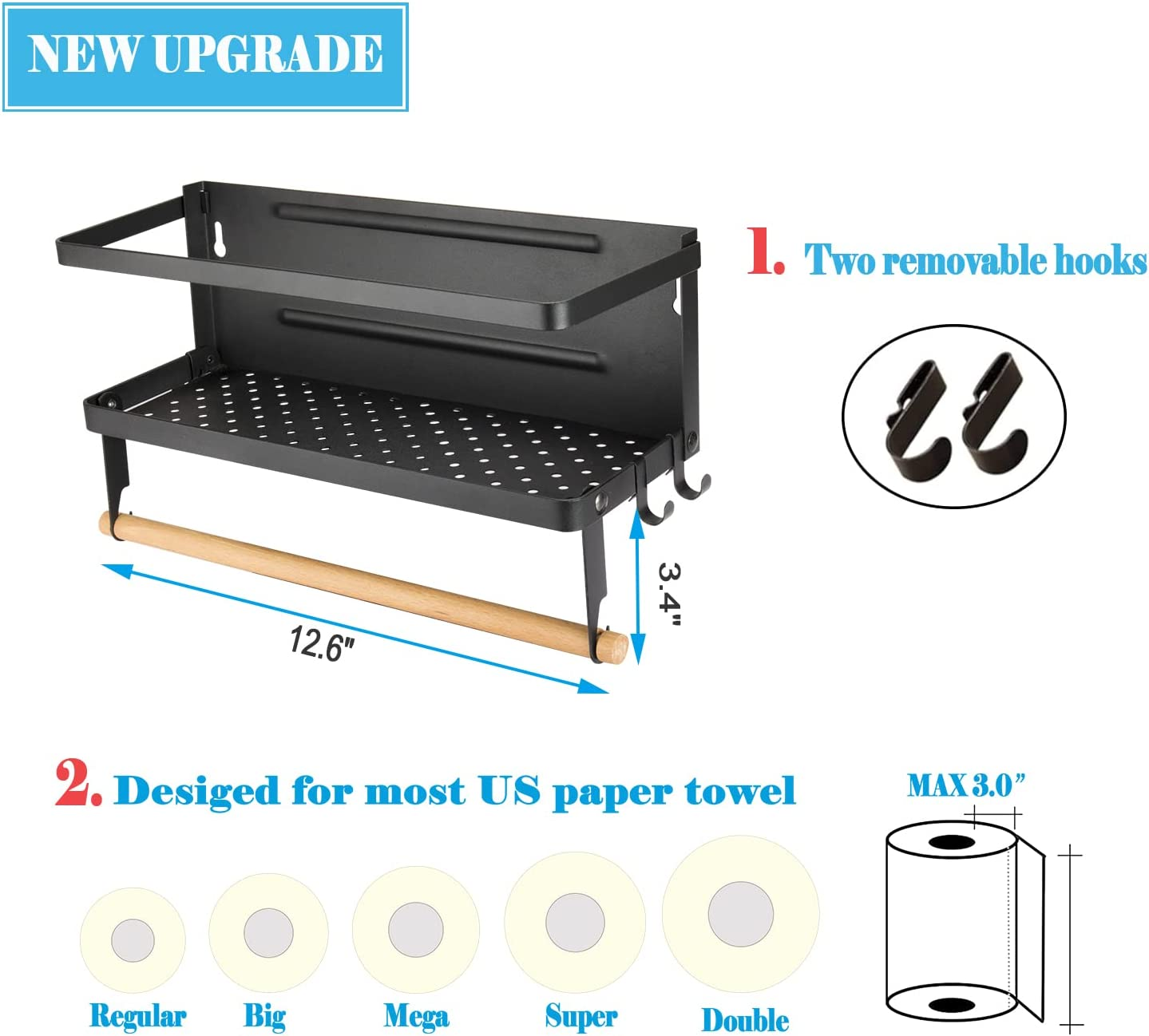 Maximize Your Kitchen Space with the Magnetic 2-in-1 Spice Rack and Paper Towel Holder - Effortless Organization with Utility Hooks!