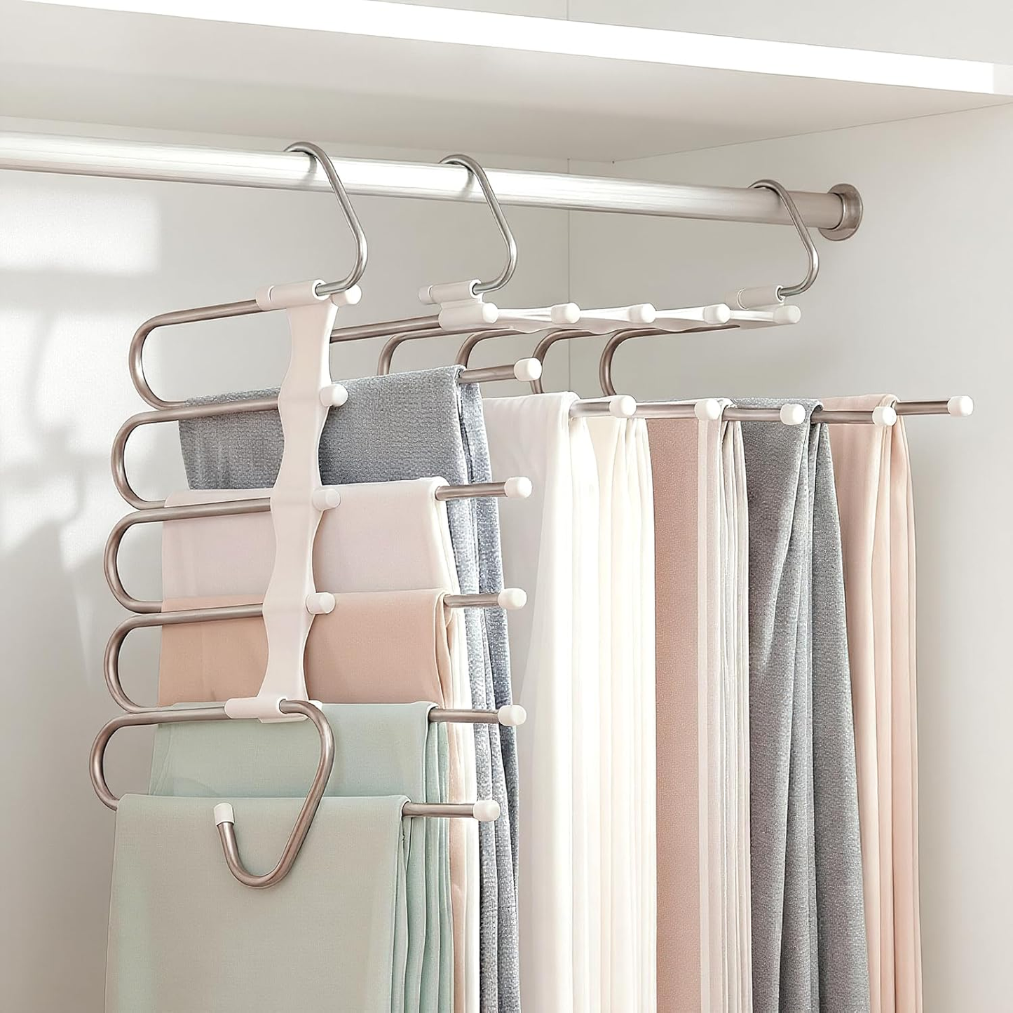 5-Tier Pants Hangers - 2 Pack of Anti-Slip Closet Organizers