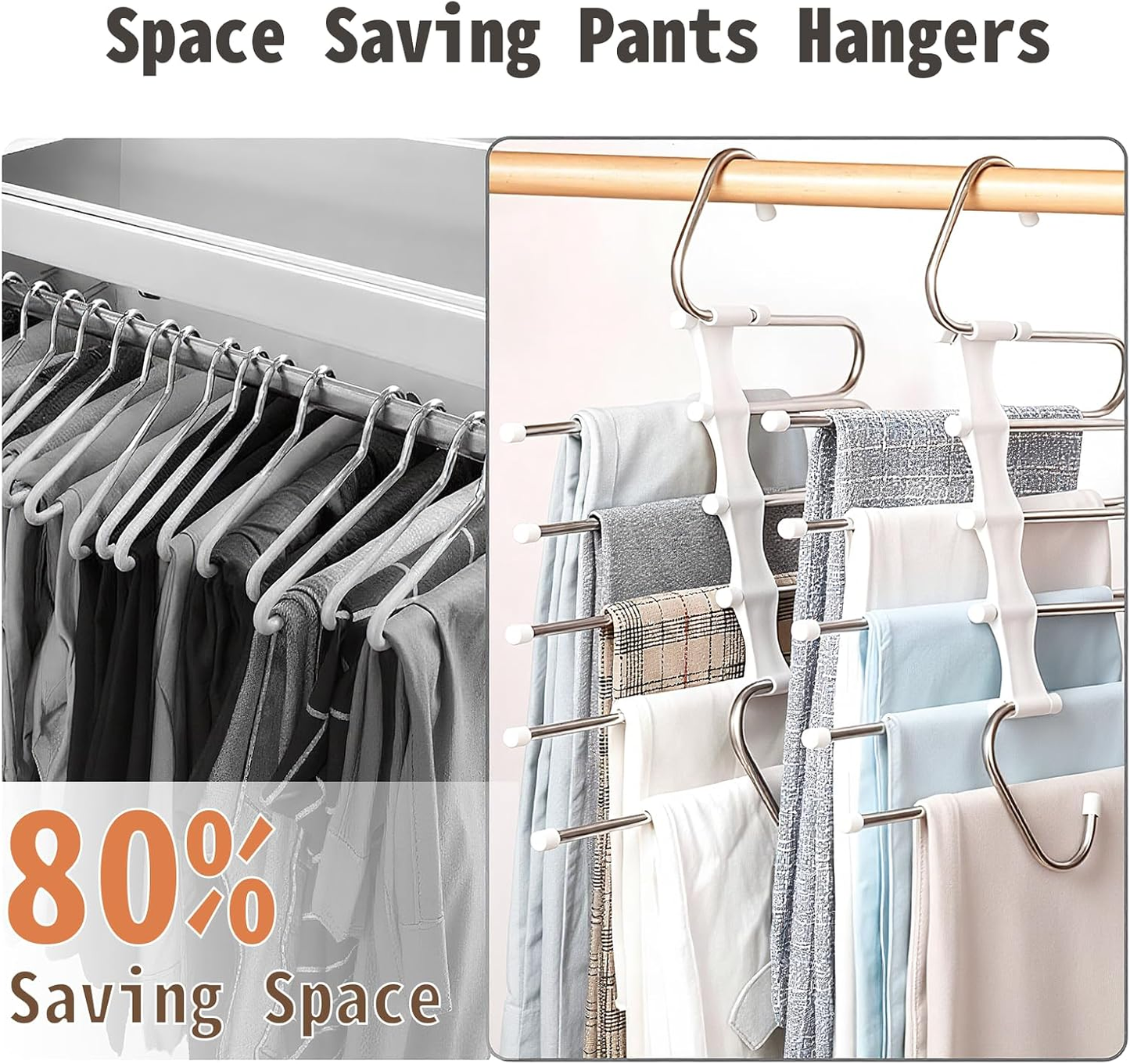 5-Tier Pants Hangers - 2 Pack of Anti-Slip Closet Organizers