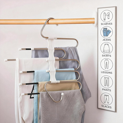 5-Tier Pants Hangers - 2 Pack of Anti-Slip Closet Organizers