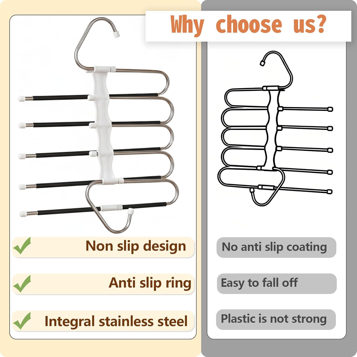 5-Tier Pants Hangers - 2 Pack of Anti-Slip Closet Organizers