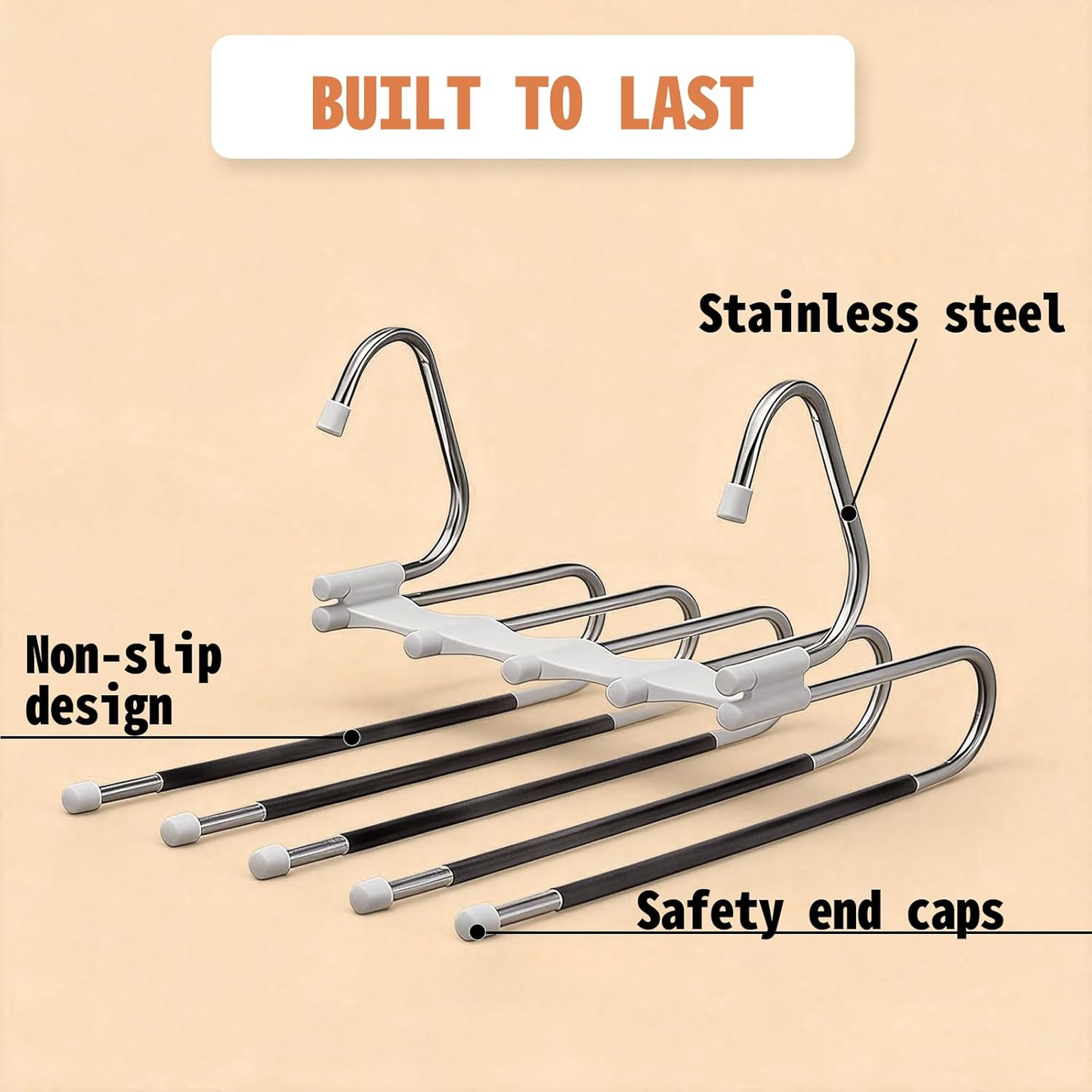 5-Tier Pants Hangers - 2 Pack of Anti-Slip Closet Organizers
