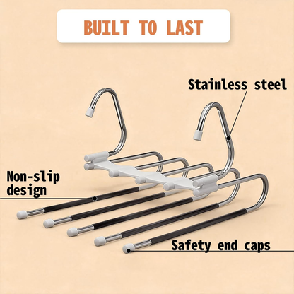 5-Tier Pants Hangers - 2 Pack of Anti-Slip Closet Organizers