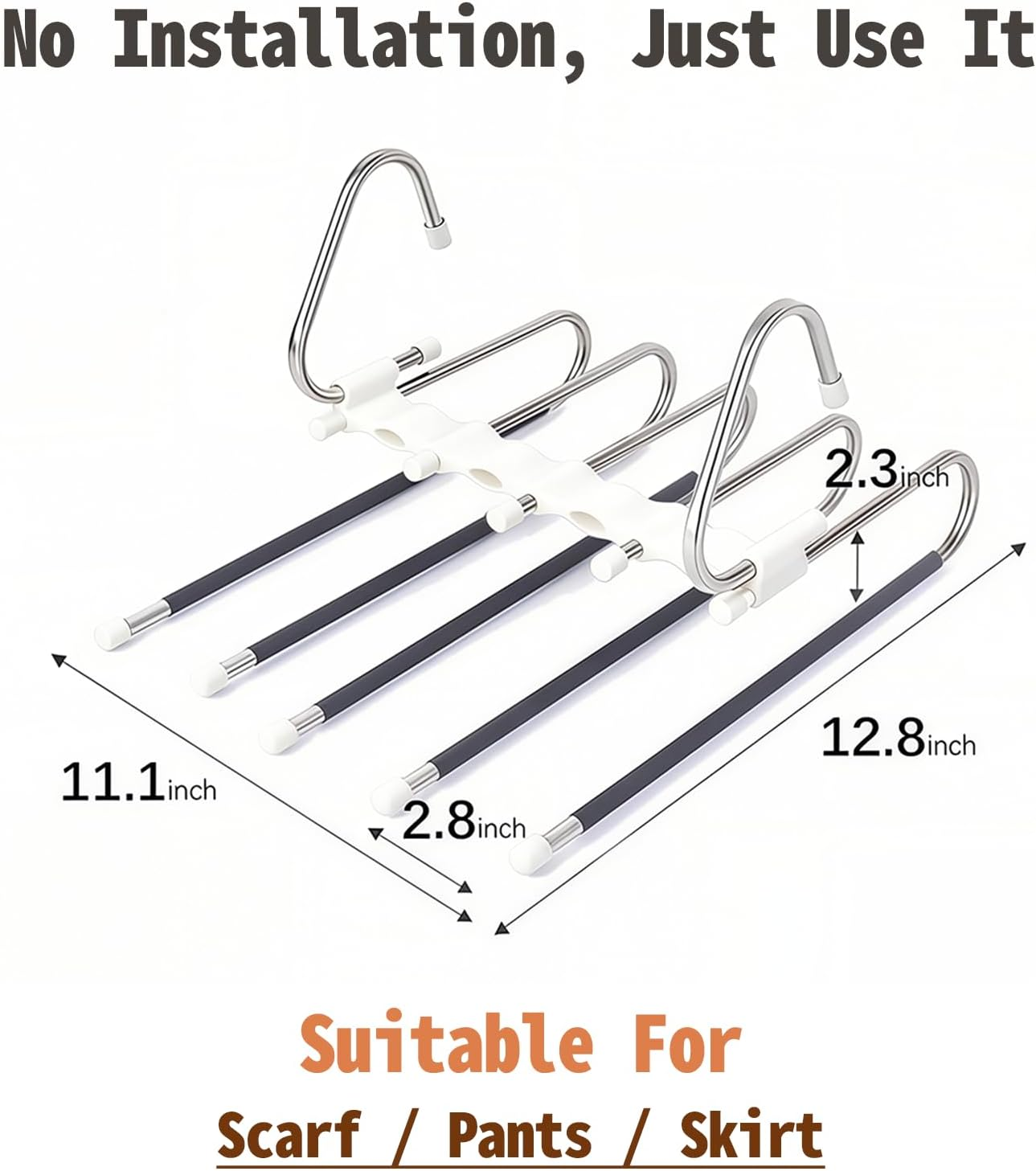 5-Tier Pants Hangers - 2 Pack of Anti-Slip Closet Organizers