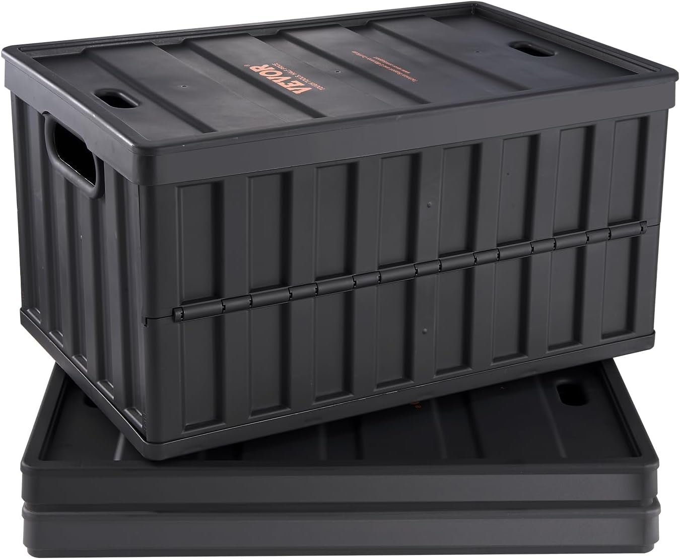 VEVOR Plastic Collapsible Storage Bins with Lids, 45L 3Packs, Stackable Folding Storage Crates with Handles, Holds 44 Lbs per Bin, Heavy Duty Containers, Space-Saving Baskets, for Home Organizing