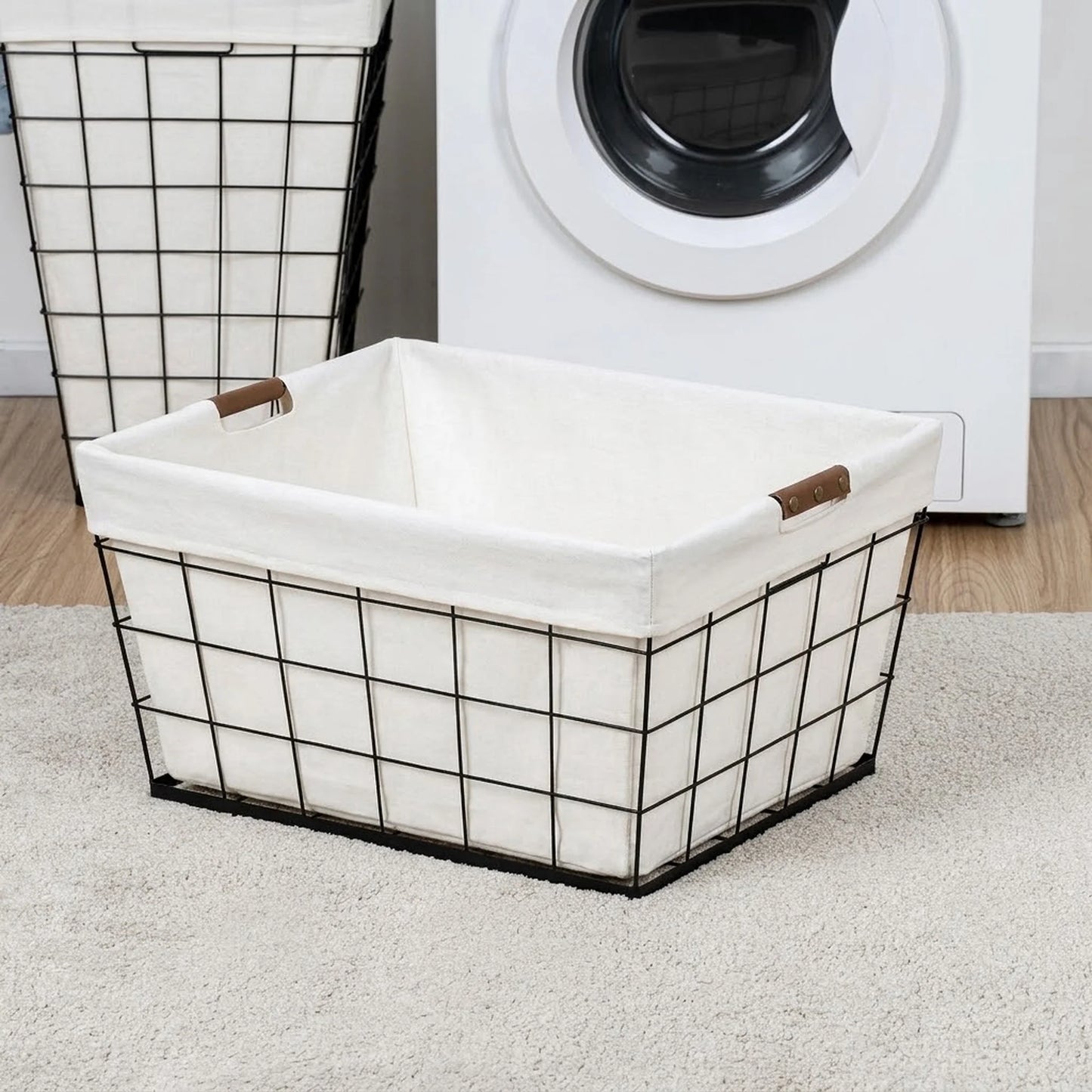 Stylish 60L Rectangular Steel Laundry Basket - Black & Natural Design for Adults