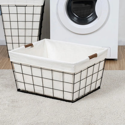 Stylish 60L Rectangular Steel Laundry Basket - Black & Natural Design for Adults