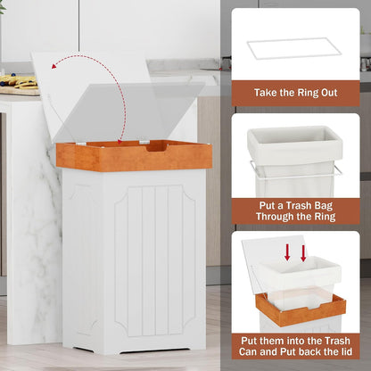 Farmhouse trash can cabinet in white finish