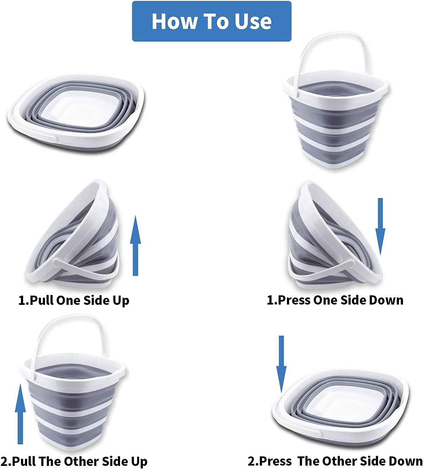 Versatile 10L Collapsible Bucket - Portable & Space-Saving for Outdoor Adventures, Cleaning, and Car Wash - Grey Square Design
