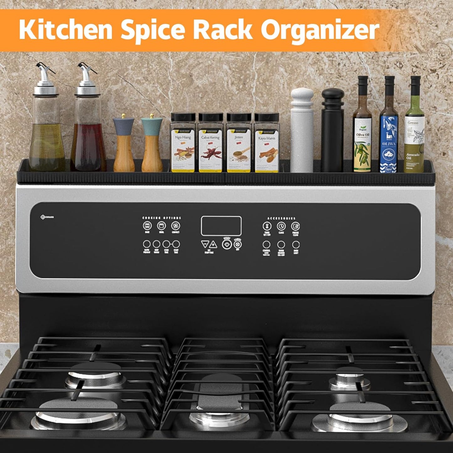 Foeacry 30 Inch Magnetic Stove Top Shelf - Heat Resistant Silicone over the Stove Shelf Spice Rack, No Drill Easy Clean Kitchen Storage Organizer for Small Kitchen, Fits Gas & Electric Stoves