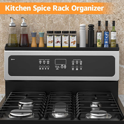 Foeacry 30 Inch Magnetic Stove Top Shelf - Heat Resistant Silicone over the Stove Shelf Spice Rack, No Drill Easy Clean Kitchen Storage Organizer for Small Kitchen, Fits Gas & Electric Stoves