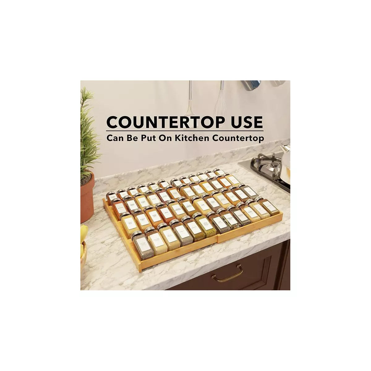 Bamboo Spice Drawer Organizer, Expandable 4 Tier Spices Rack for Cabinet Drawer,(Jars Not Included, from 12" to 23" Wide)