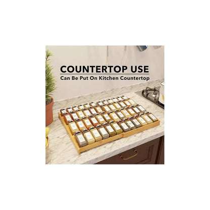 Bamboo Spice Drawer Organizer, Expandable 4 Tier Spices Rack for Cabinet Drawer,(Jars Not Included, from 12" to 23" Wide)