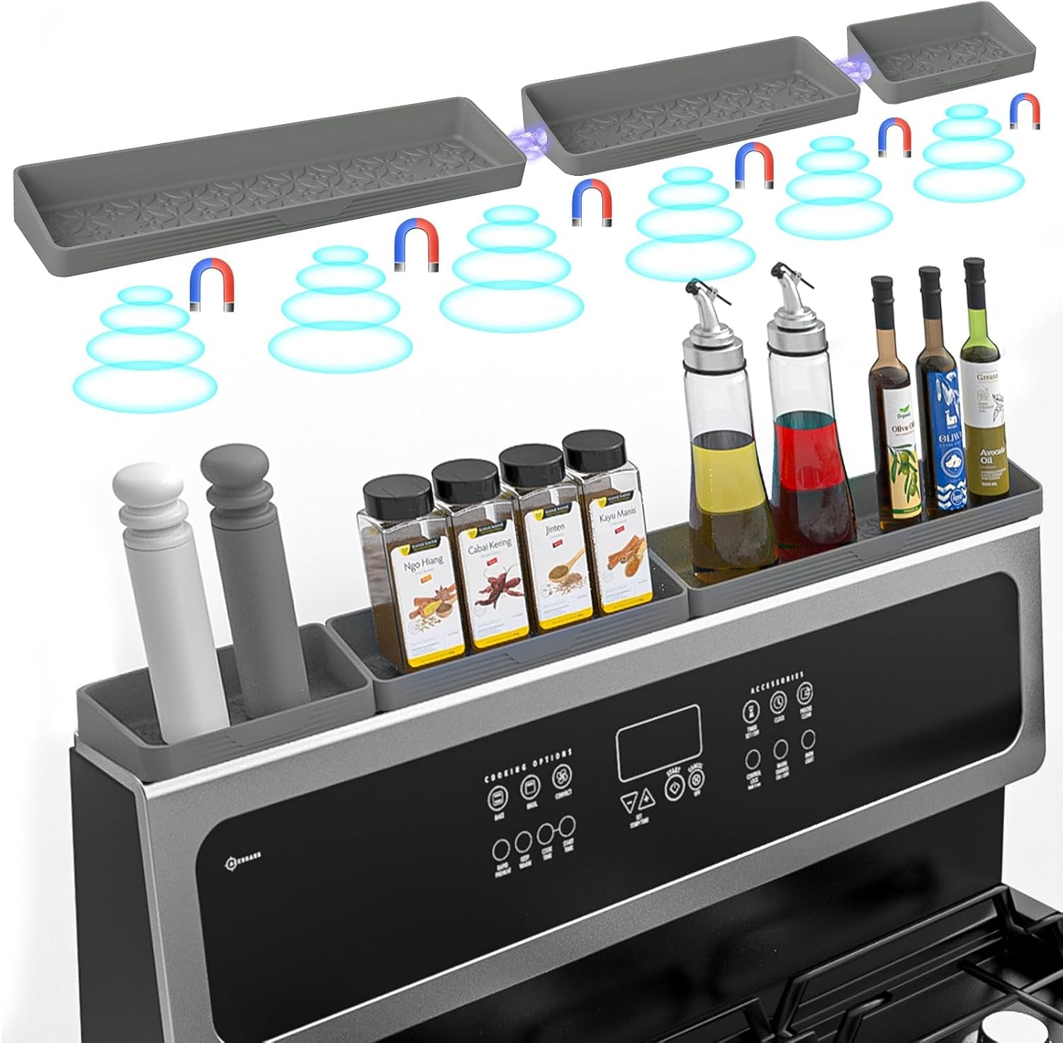 Foeacry 30 Inch Magnetic Stove Top Shelf - Heat Resistant Silicone over the Stove Shelf Spice Rack, No Drill Easy Clean Kitchen Storage Organizer for Small Kitchen, Fits Gas & Electric Stoves