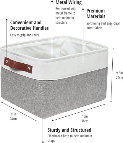 DECOMOMO Storage Bins, Large Fabric Storage Baskets for Shelves, Decorative Linen Closet Organizer, 15 X 11 X 9.5 Inches (Grey & White, 4 Pack)