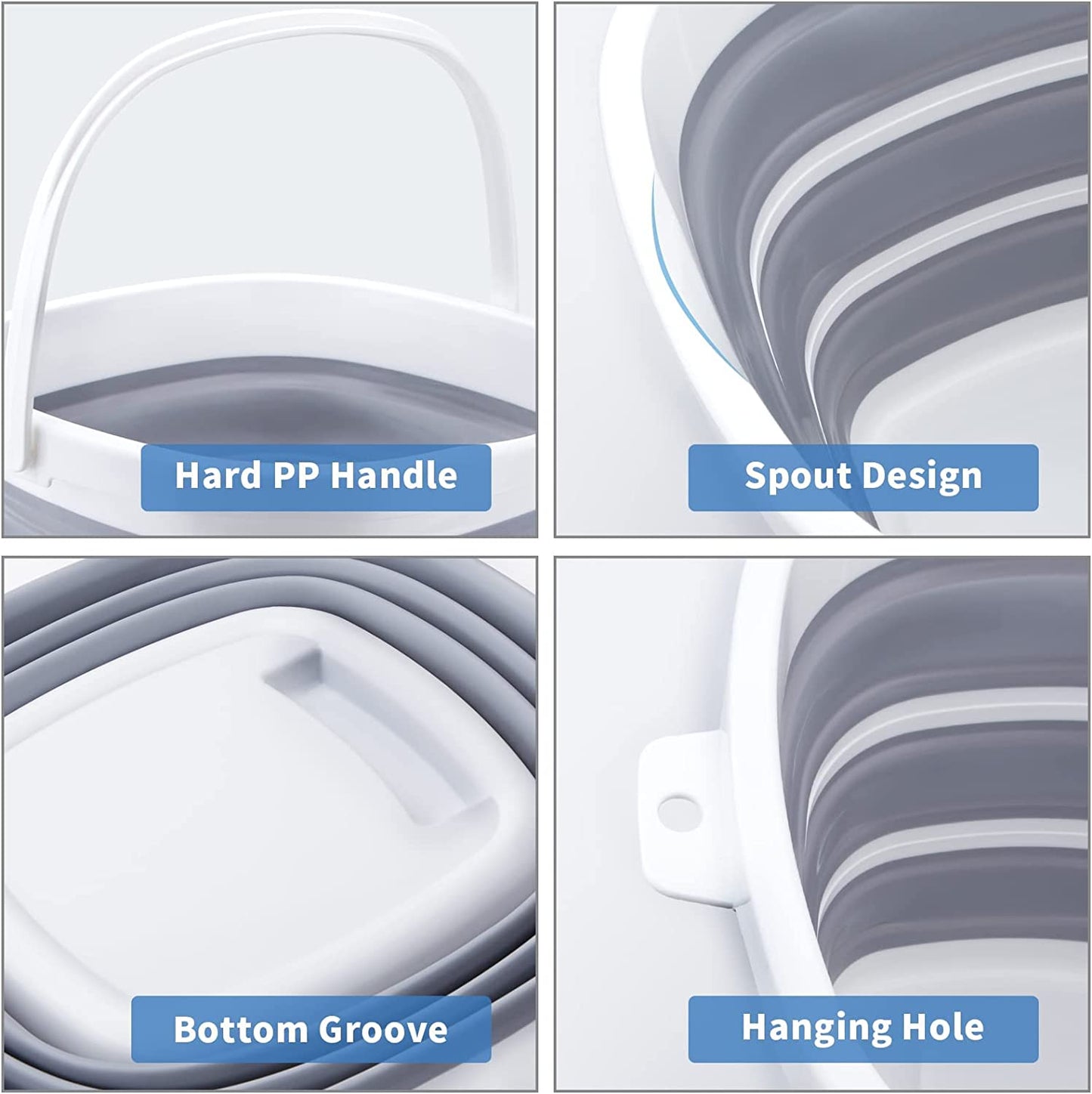 Versatile 10L Collapsible Bucket - Portable & Space-Saving for Outdoor Adventures, Cleaning, and Car Wash - Grey Square Design