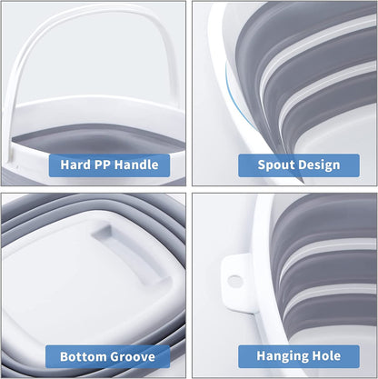 Versatile 10L Collapsible Bucket - Portable & Space-Saving for Outdoor Adventures, Cleaning, and Car Wash - Grey Square Design