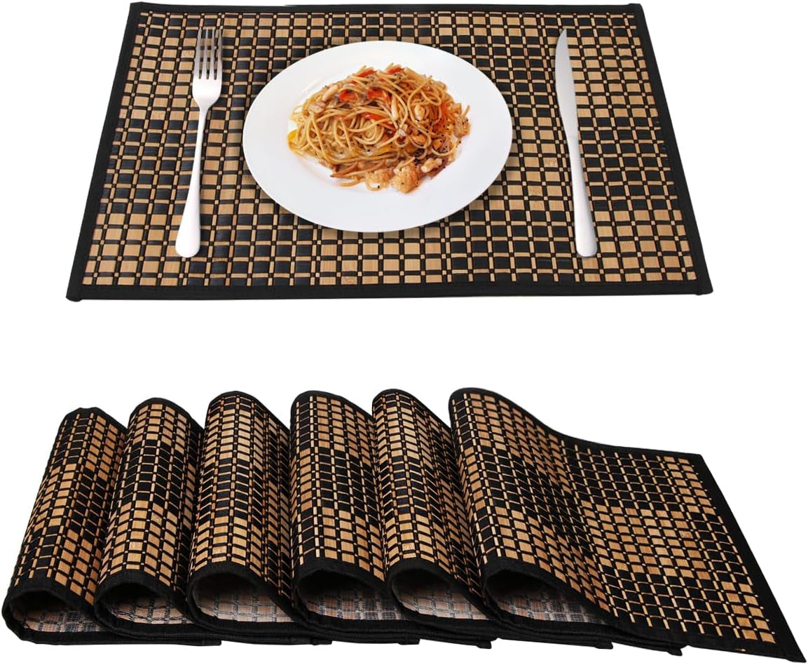 Bamboo Placemats Set of 4, Heat Resistant Place Mats for Dining Table, Durable Bamboo Table Mats, Stain Resistant & Easy Clean Placemats for Kitchen, Indoor/Outdoor Use 11.5 X 17.5 Inch