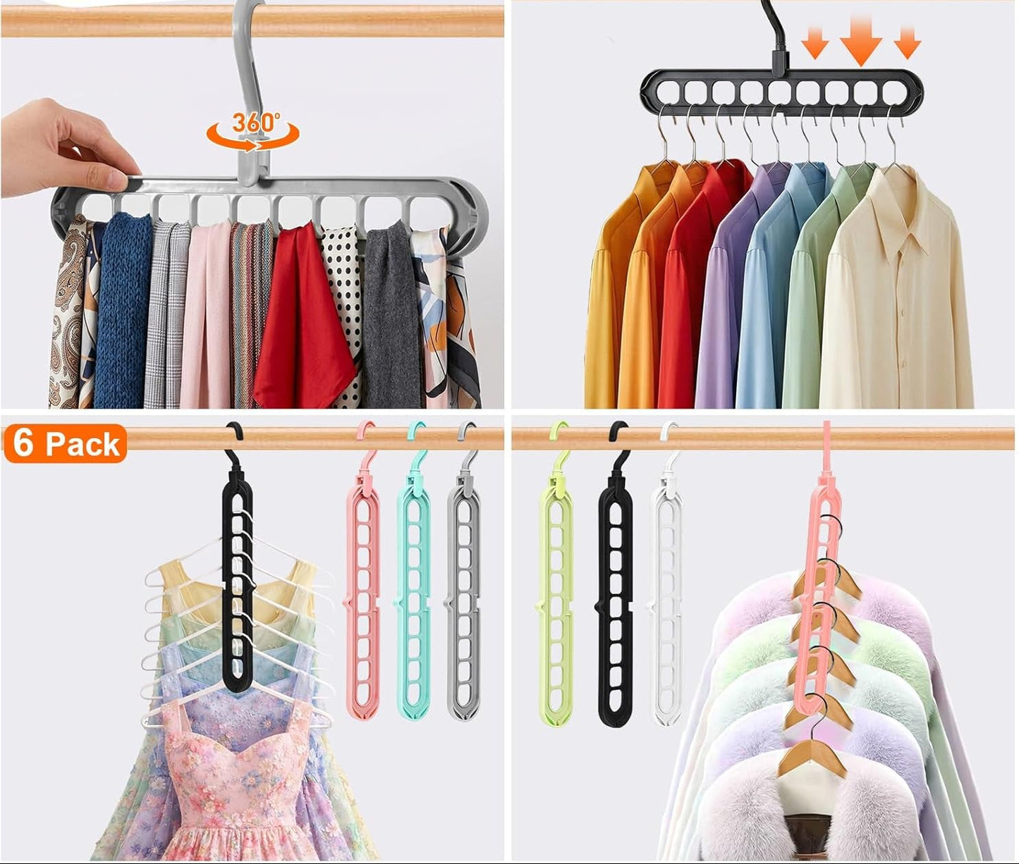 Pack of 6 Multifunctional Organizer Magic Space Saving Hangers with 9 Holes Storage Organization for Wardrobe Closet