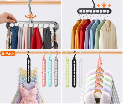 Pack of 6 Multifunctional Organizer Magic Space Saving Hangers with 9 Holes Storage Organization for Wardrobe Closet