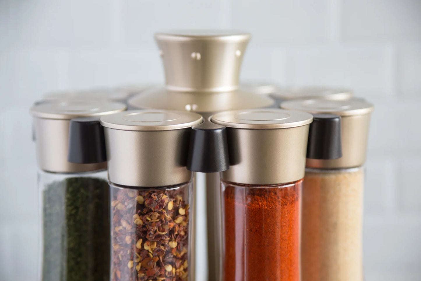 Kitchenart Elite Auto-Measure Spice Carousel - Professional 8 Jar Set in Elegant Silver Satin