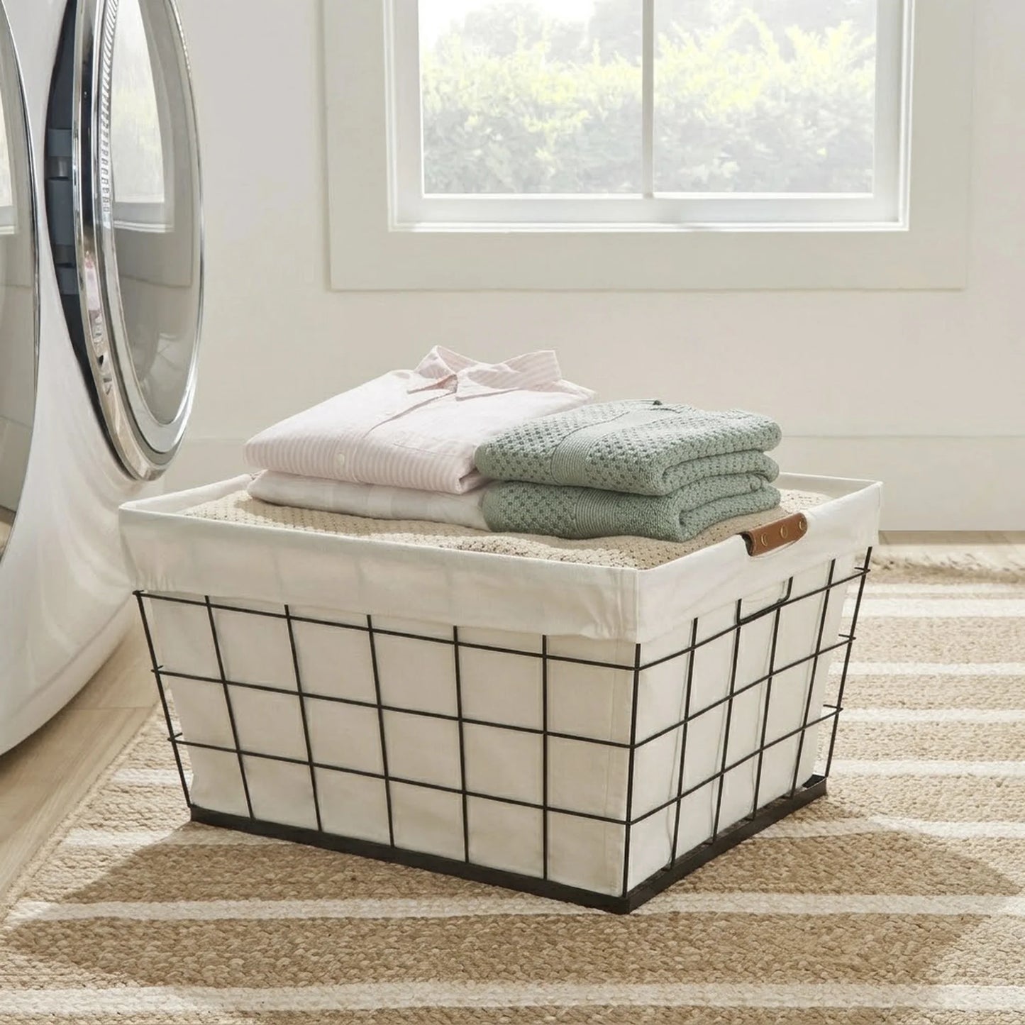 Stylish 60L Rectangular Steel Laundry Basket - Black & Natural Design for Adults