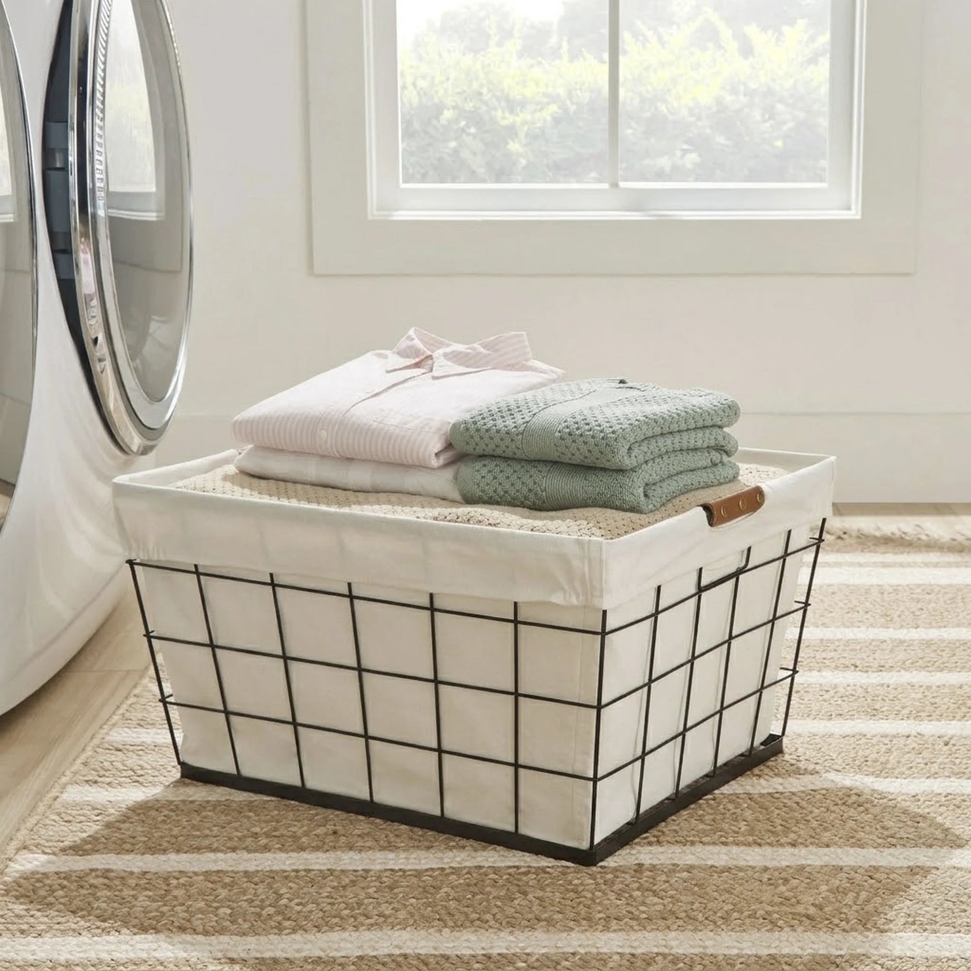 Stylish 60L Rectangular Steel Laundry Basket - Black & Natural Design for Adults