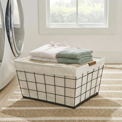 Stylish 60L Rectangular Steel Laundry Basket - Black & Natural Design for Adults