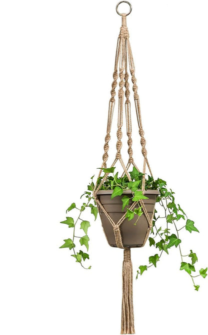 Set of 2 Macrame Plant Hangers - 40 Inch Decorative Jute Rope Indoor/Outdoor Flower Pot Holders with 4 Legs, Brown