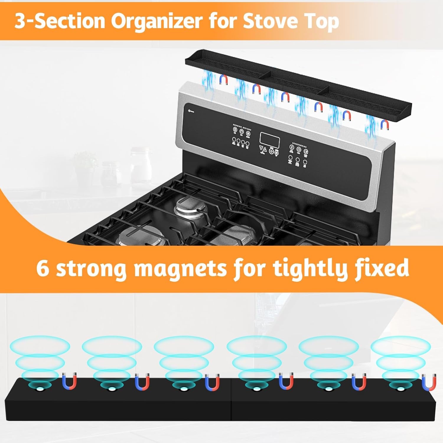 Foeacry 30 Inch Magnetic Stove Top Shelf - Heat Resistant Silicone over the Stove Shelf Spice Rack, No Drill Easy Clean Kitchen Storage Organizer for Small Kitchen, Fits Gas & Electric Stoves