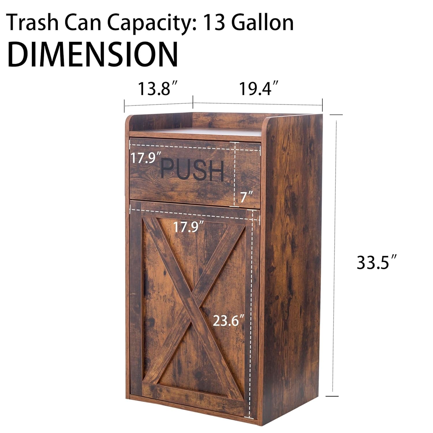 13 Gallons Tilt Out Trash Cabinet, Hidden Trash Can Cabinet Wooden Tilt Out Pet Proof Hidden Trash Bin Cabinet for Kitchen Living Room, Brown