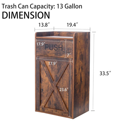 13 Gallons Tilt Out Trash Cabinet, Hidden Trash Can Cabinet Wooden Tilt Out Pet Proof Hidden Trash Bin Cabinet for Kitchen Living Room, Brown