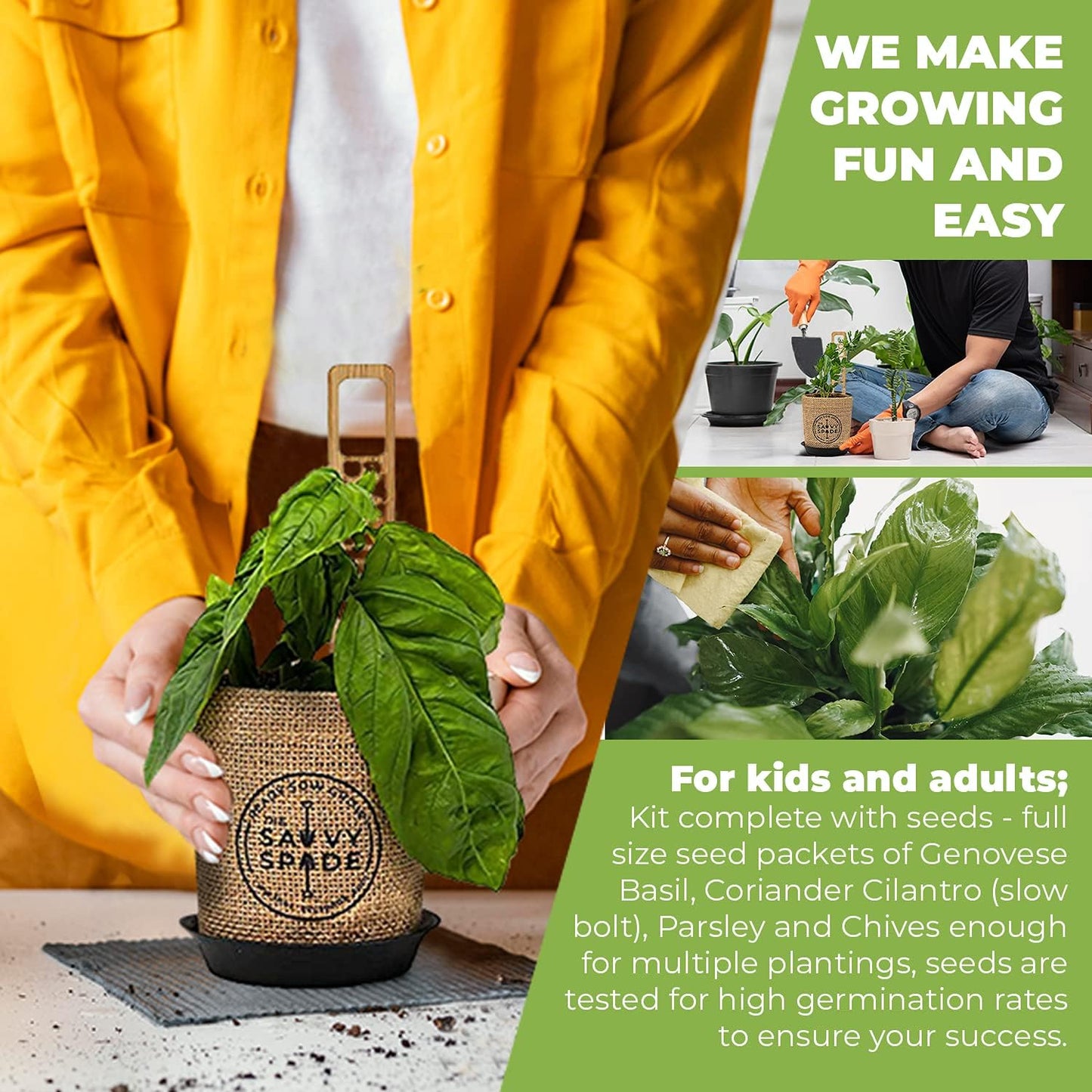 Indoor Herb Garden Starter Kit - Non-GMO Heirloom Seeds for Cilantro, Oregano, Parsley, and Basil - Ideal Gardening Gift - Made in the USA
