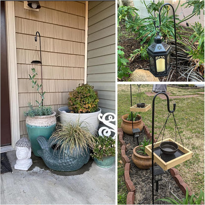 Adjustable shepherd hook holding a bird feeder