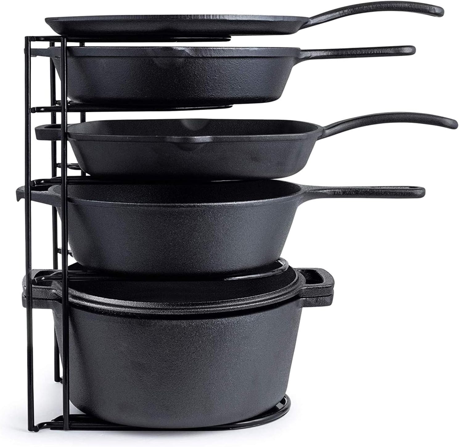 Cuisinel Extra Large 5-Tier Heavy Duty Pots and Pans Organizer - Durable, Space-Saving Rack for Cast Iron Skillets and Dutch Ovens - No Assembly Required - Sleek Black Design