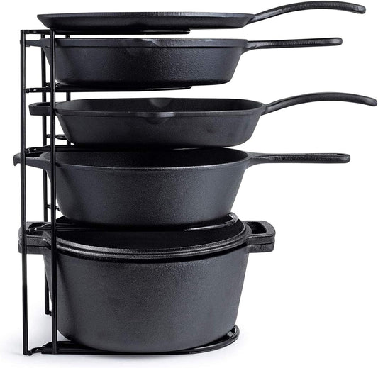 Cuisinel Extra Large 5-Tier Heavy Duty Pots and Pans Organizer - Durable, Space-Saving Rack for Cast Iron Skillets and Dutch Ovens - No Assembly Required - Sleek Black Design