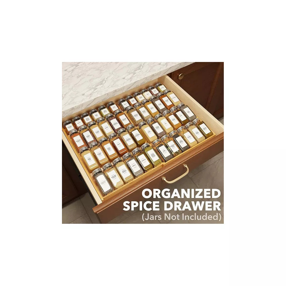 Bamboo Spice Drawer Organizer, Expandable 4 Tier Spices Rack for Cabinet Drawer,(Jars Not Included, from 12" to 23" Wide)