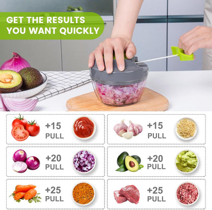 Pull-string manual food chopper disassembled for cleaning